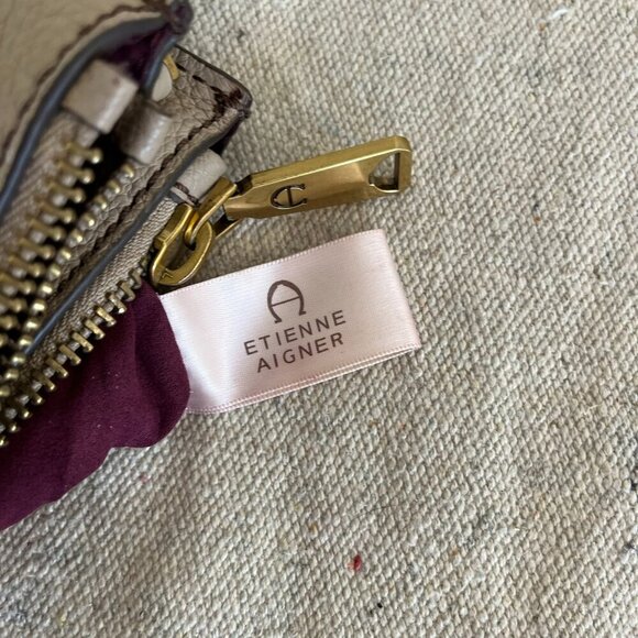 Etienne Aigner Peddled Nappa Leather Tan Angela Logo Crossbody Purse - Picture 13 of 14